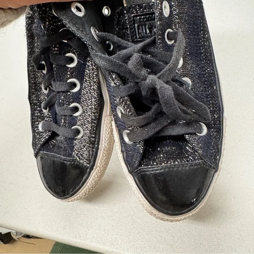 Converse All Stars Blue Black Knit Sneakers Womens 8 Casual Tennis Shoes Cap Toe - Picture 8 of 10